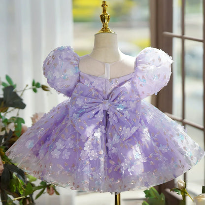 Elegant Baby Purple Sequin DressToddler Birthday Costume Mesh Princess Dress