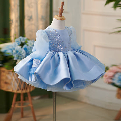 Girls Party Christmas Blue Puffy Princess Dress