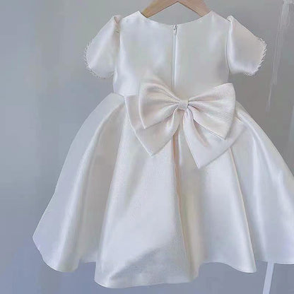 Elegant Baby Girls White Round Neck First Birthday Dress Toddler Birthday First Communion Dress