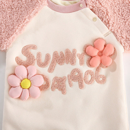 Small Flower Velvet Raglan Sleeve Baby Romper