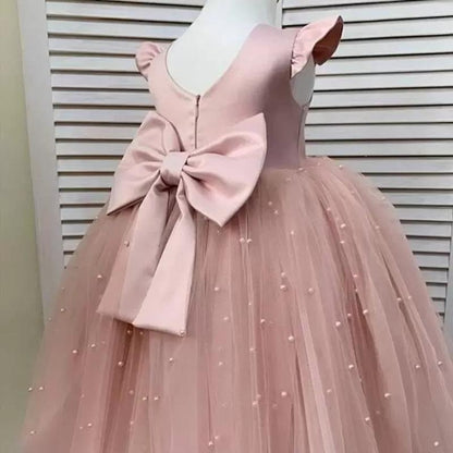 Pearl Mesh Bowknot Splicing Princess Dress