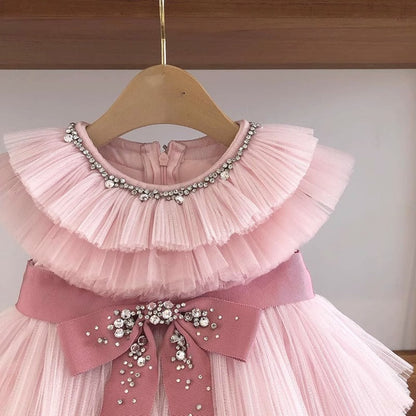 Elegant Baby Pink Bow Cake Birthday Dress Toddler First Birthday Dress