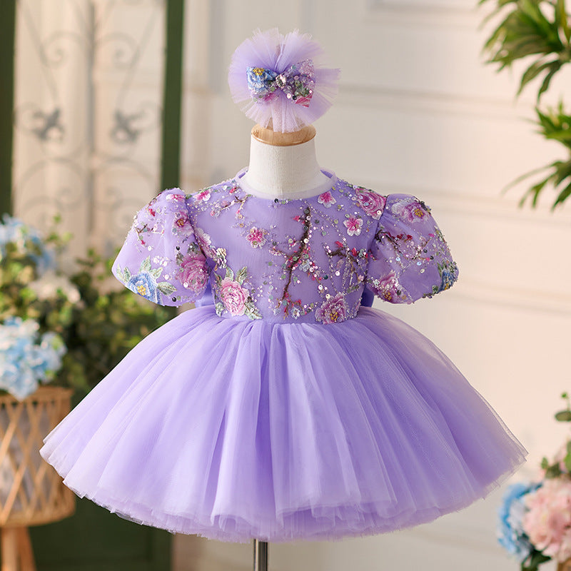 Elegant Baby Girl  Embroidery Sequins Beauty Pageant Dress Toddler Birthday Princess Dress