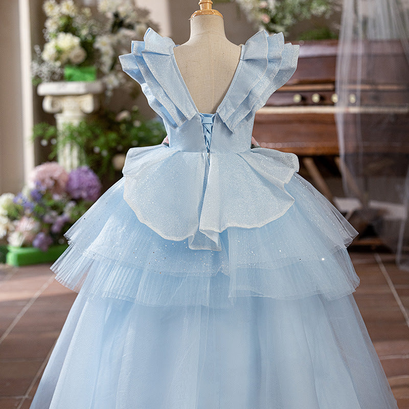 Girls Birthday Princess Dress Girls Blue Elegant Party Dress