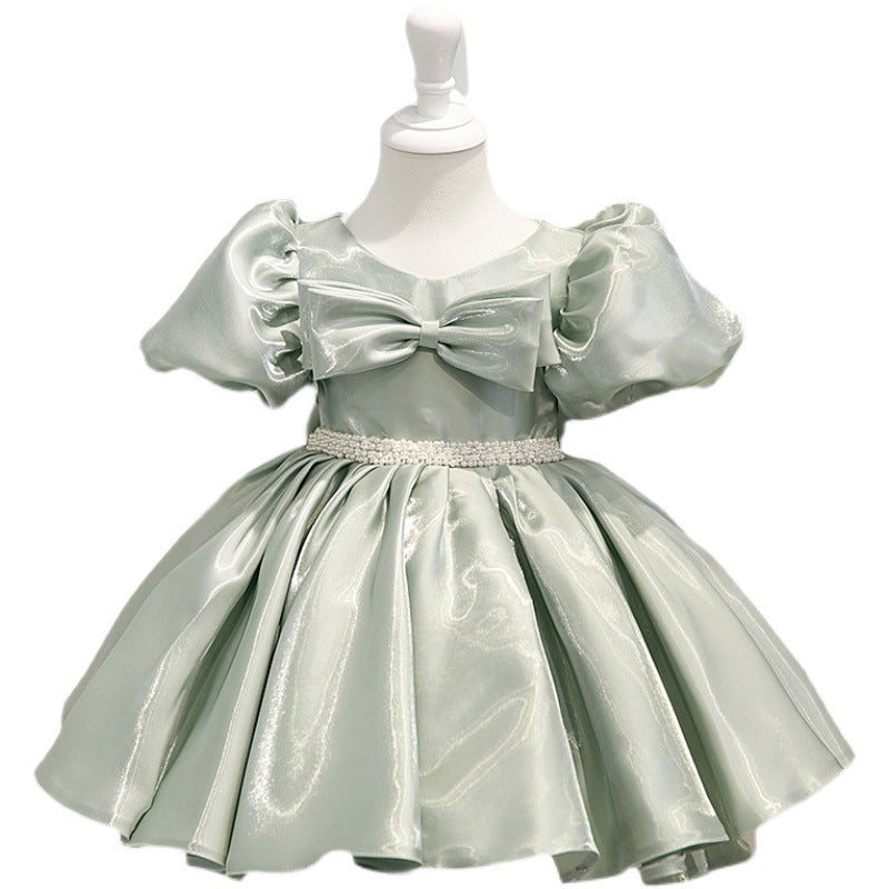 Sweet Baby Girl Mint Green Bow Puff Sleeve Princess Dress Toddler Evening Gown