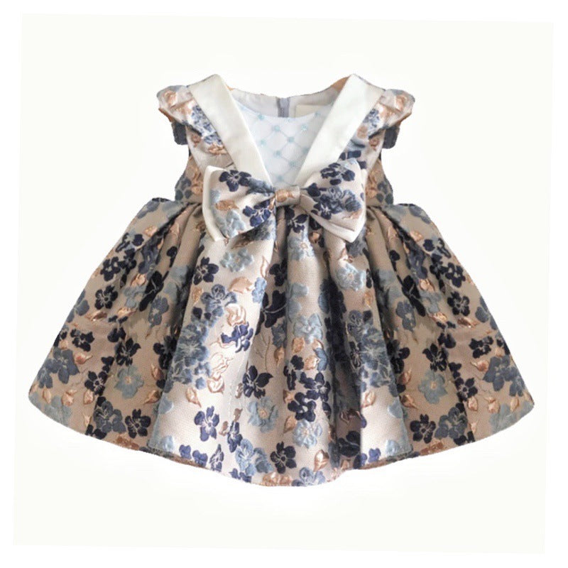 Elegant Baby Girls Floral V-neck Princess Dress Toddler New Year's Dress