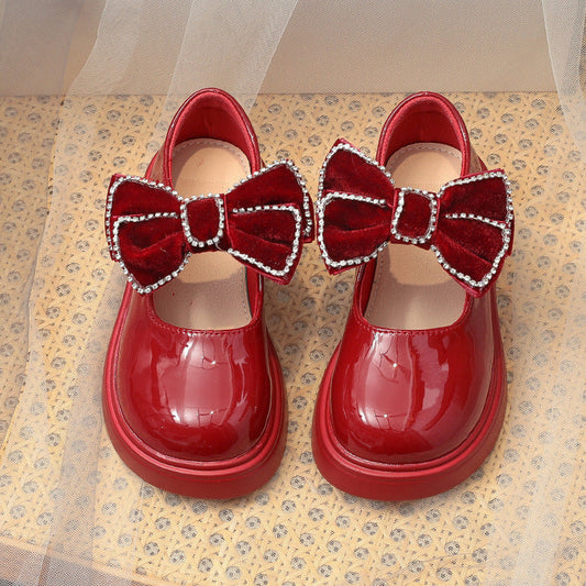 Winter Baby Girl Leather Shoes Bow-knot Red Boots Princess Shoes