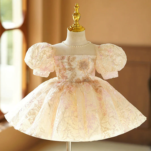 Elegant Baby Girl Champagne Sequin Princess Dress Toddler Formal Dresses