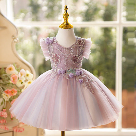 Elegant Little Girl Sequin Dresses Toddler Birthday Costume Princess Dress