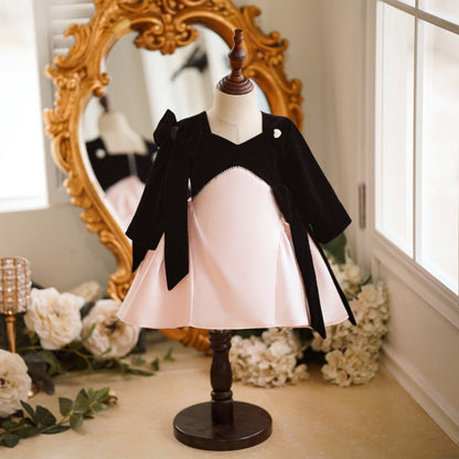 Elegant Baby Girls Black Pink Party Dresses Toddler Communion Dress