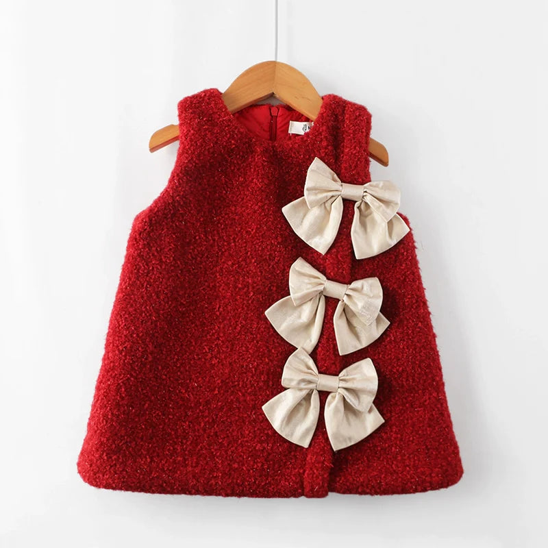 Girls Red Christmas Dress New Year Thickened Vest Princess Dress