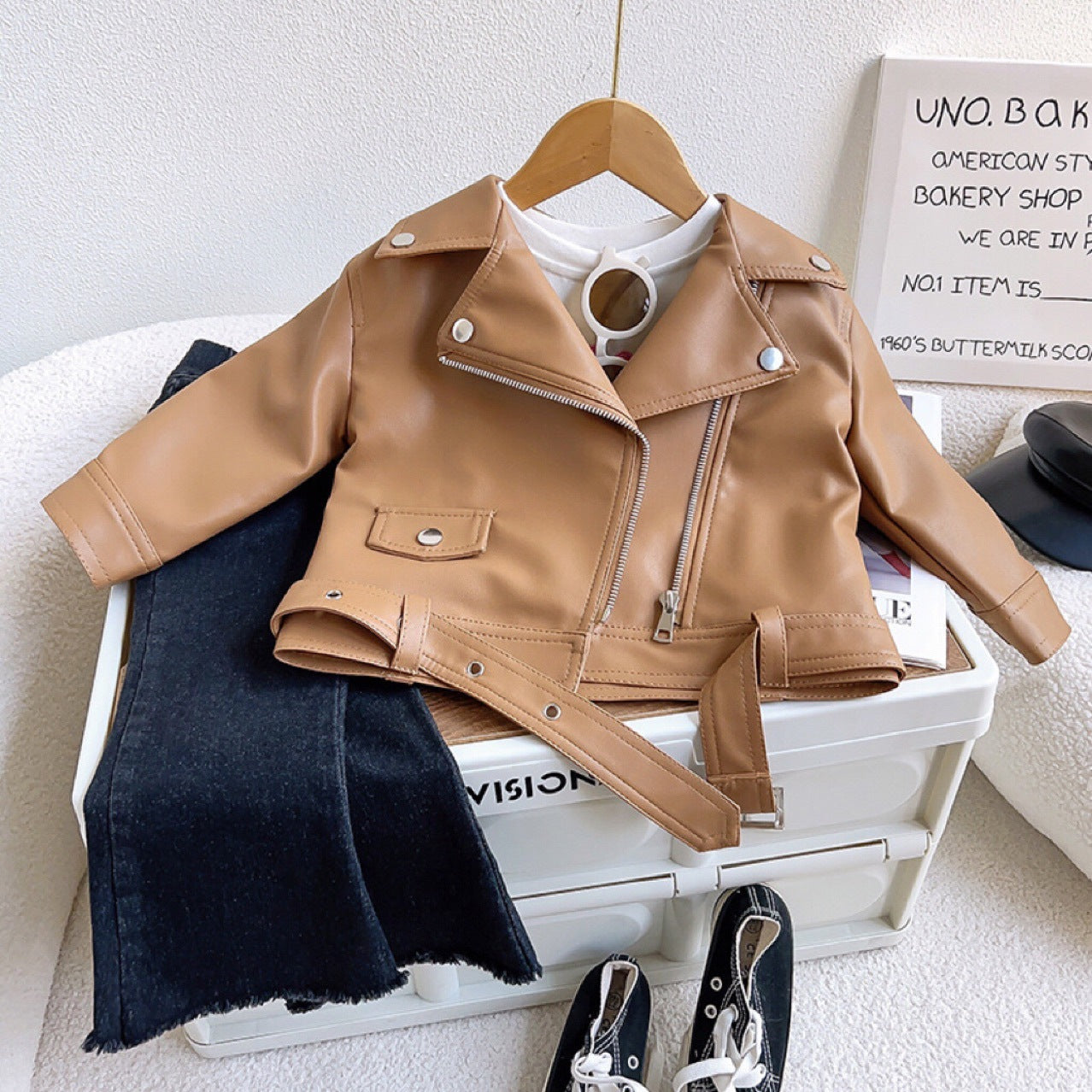 Girls Leather Zipper Motorcycle  Jacket