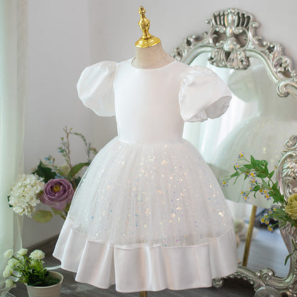 White Girls Pageant Dresses Girls Sequined Princess Dress