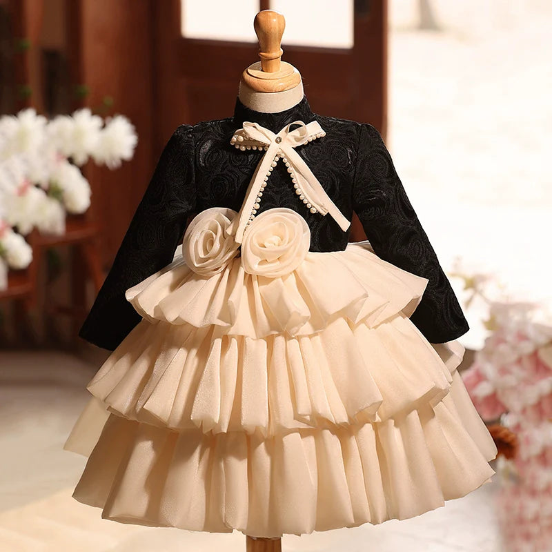 Flower Girl  Christmas Dress Black Puffy  Dress Toddler Birthday Pageant Princess Dress