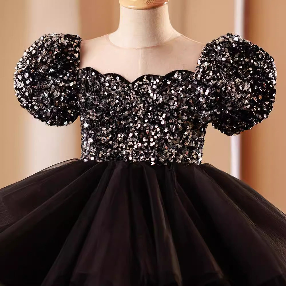 Girls Tutu Black Sequin Princess Dress Children's Show Christmas Dress