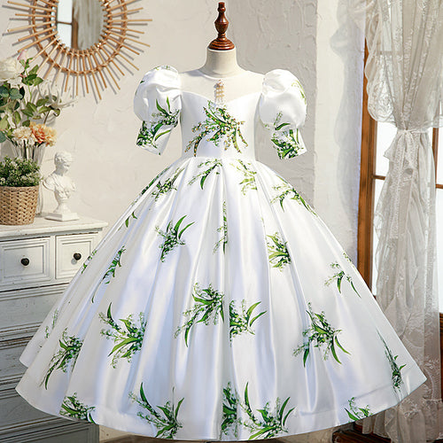 Little Girl Dress Flower Gurl Baptism Pageant Princess Summer Elegant Printed Fluffy Dress