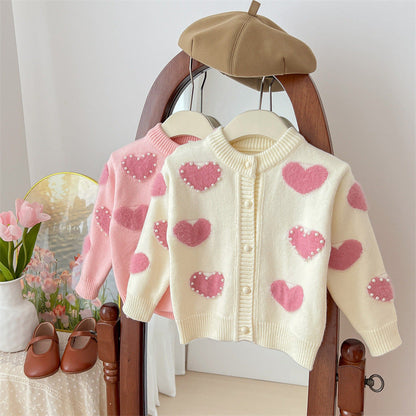 Girls' Love Hooded Knitted Cardigan