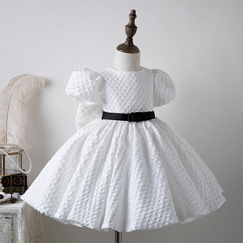 Sweet Baby Girl White Puff Sleeve Birthday Party Kids Dress Toddler First Communion Dress