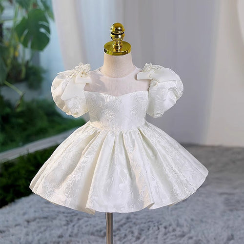 White Embroidery Flower Girl Wedding Dress for Little Girls