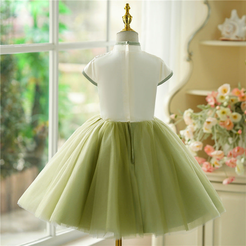 Elegant Baby Girls Green Floral Princess Dress Toddler Ball Gown