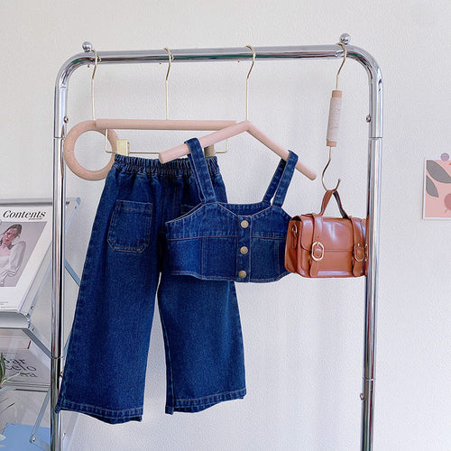 Sweet Baby Girl Suspender Jeans Two-piece Set