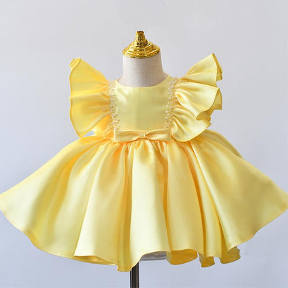 Elegant Baby Yellow Butterfly Sleeve Dress Toddler Girl Formal Dresses