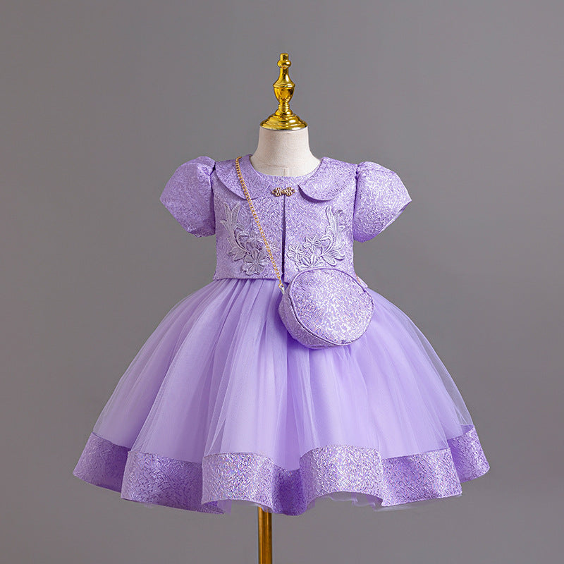 Elegant Baby Girls Mesh Flower Puffy Dress Toddler Princess Dress