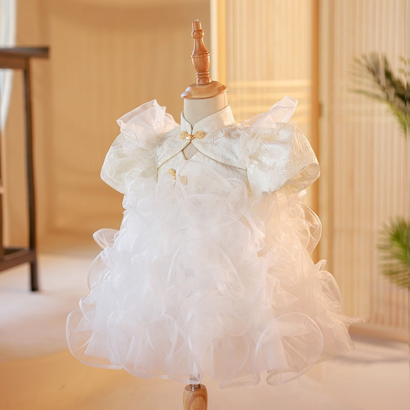 White Flower Girls Birthday Fluffy Party Wedding Princess Dress