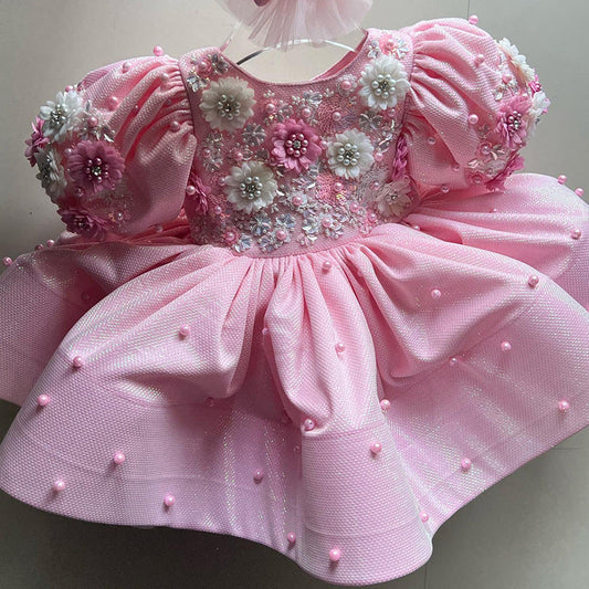 Elegant Baby Beaded Puff Sleeve Princess Dress Toddler Flower Girl Dresses