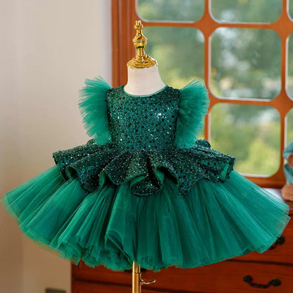 Girls Birthday Green Princess Dress Flower Girl Wedding Dress