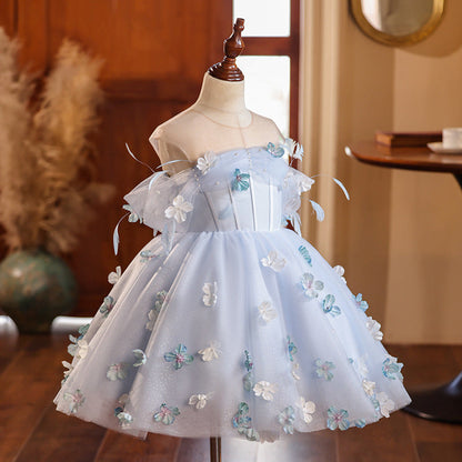 Elegant Baby Girls Blue Baptism Dresses Toddler Flower Girl Dresses