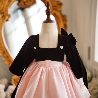 Elegant Baby Girls Black Pink Party Dresses Toddler Communion Dress