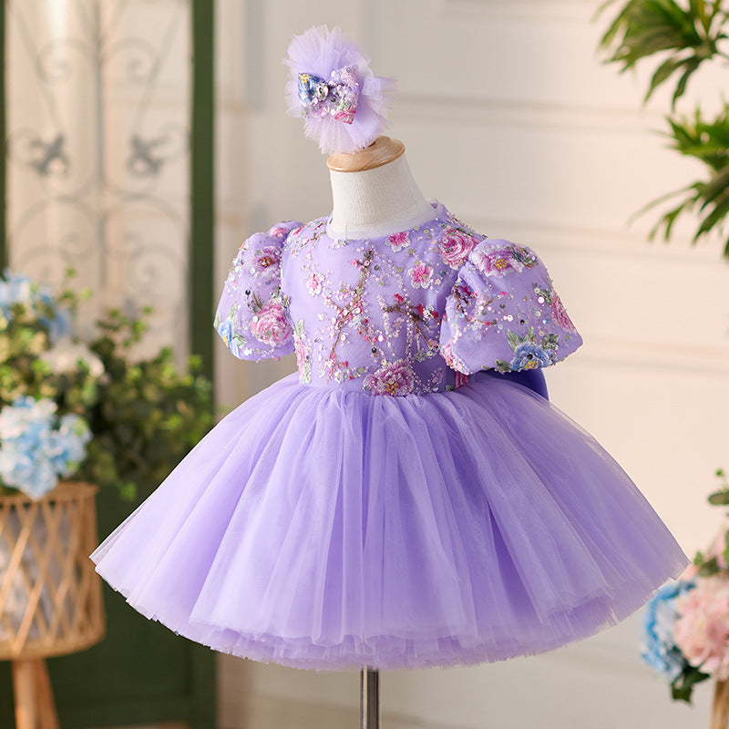 Elegant Baby Girl  Embroidery Sequins Beauty Pageant Dress Toddler Birthday Princess Dress