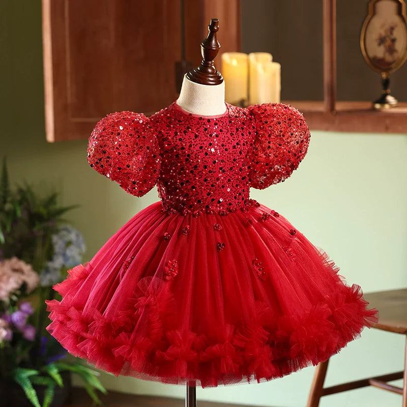 Luxurious Christmas Dress Fluffy Sequins Dress Toddler Birthday Princess Dress