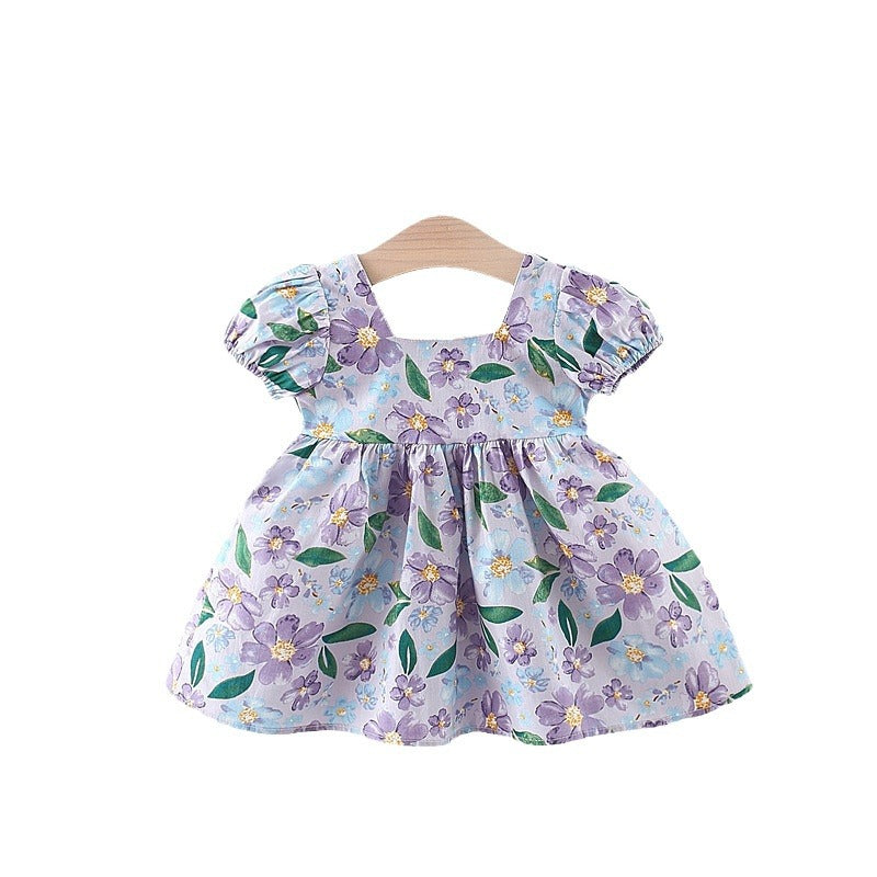 Sweet Baby Girl Bow Print Short Sleeve Dress