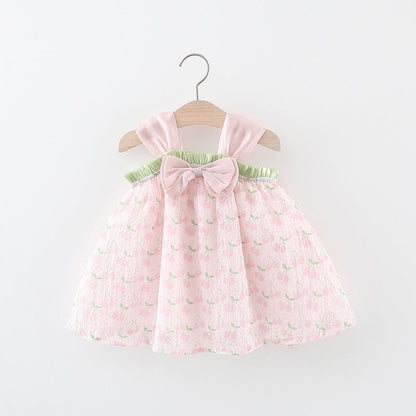 Sweet Baby Girl Cherry Print Suspender Dress