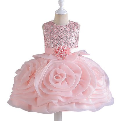 Flower Girl Birthday Party Sequin Bow Flower Princess Dress