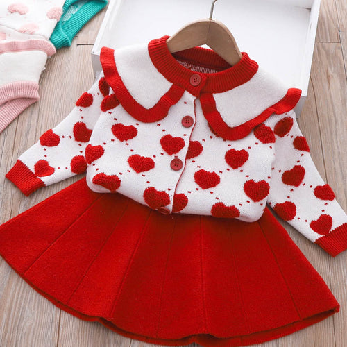 Girls Winter Sweater Knitted Love Dress  Children's Two-piece Dress