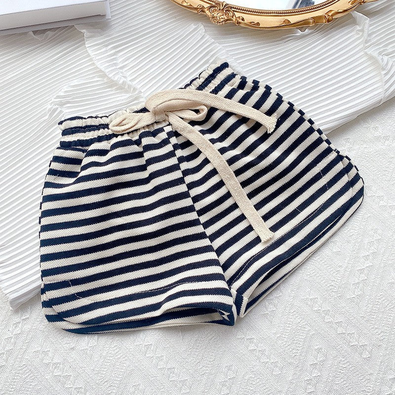 Summer Striped Suit Girls Bow T-shirt Two-piece Suit