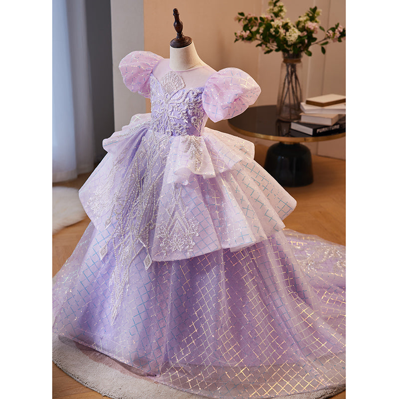 Girls Princess Birthday Party Trailing Fluffy Pageant Dress