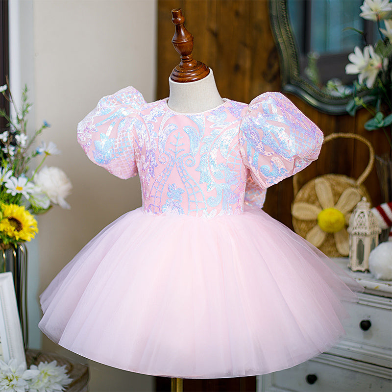 Girl Christmas Dress Toddler Prom Dress Girl Sequin Puff Sleeve Puffy First Communion Birthday Party Dress