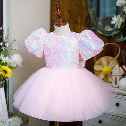 Girl Christmas Dress Toddler Prom Dress Girl Sequin Puff Sleeve Puffy First Communion Birthday Party Dress