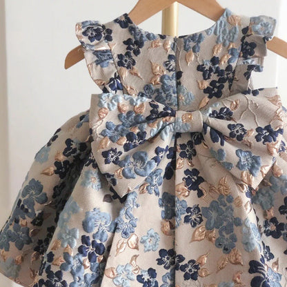 Elegant Baby Girls Floral V-neck Princess Dress Toddler New Year's Dress