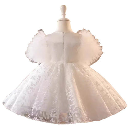 Elegant Baby White Bow Flying Sleeves Tulle Dress Toddler Formal Dresses