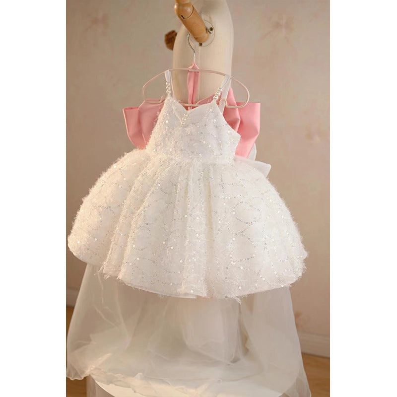 Girls Elegant Princess Dress Baby Birthday Party White Dress