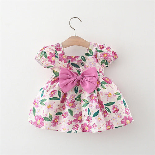 Sweet Baby Girl Bow Print Short Sleeve Dress