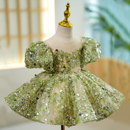 Elegant Baby Girls Flower Gir Dress Toddler Birthday Costume Puffy Princess Dress