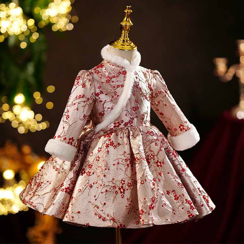 Winter Cute Baby Girl Puffy Long Sleeve Christmas Dress Toddler Birthday Princess Dress