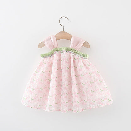 Sweet Baby Girl Cherry Print Suspender Dress