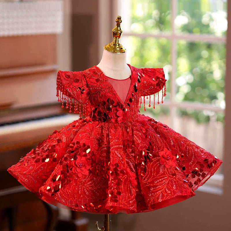 Luxurious Baby Girl  Beauty Pageant Dress Red Christmas dress Toddler Birthday Dress